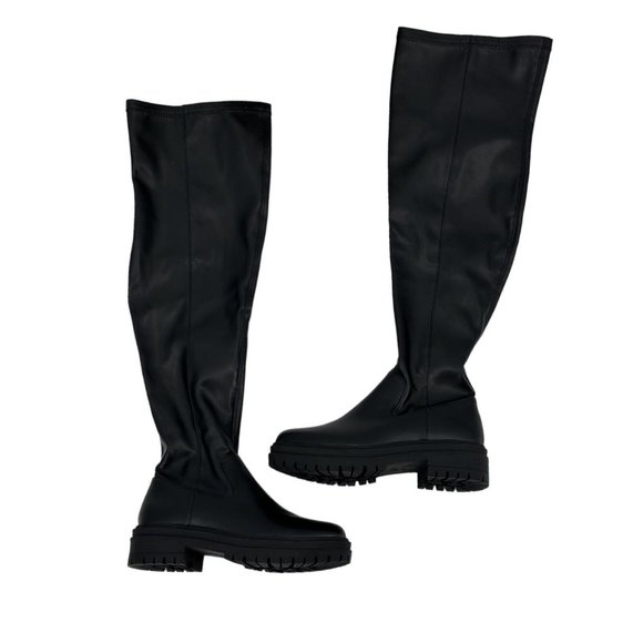 Mix No 6 Bessia Over The Knee Boots Womens Size 6 Black Lug Sole NEW - Picture 6 of 9